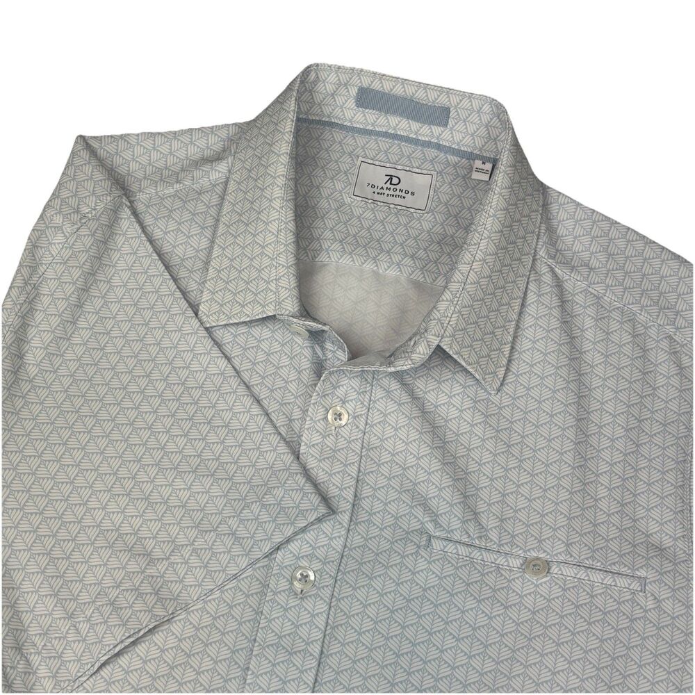 7 Diamonds EUC Palm Woven Shirt Mens M Light Blue 4-Way Stretch SMK-7780